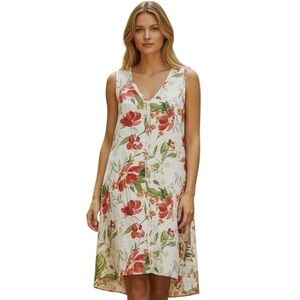 J. Jill Love Linen Dress Women Sz XS Multicolored Sleeveless Floral Midi V Neck